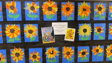 Sunflower art on a bulletin board