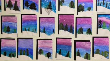 Tree scape with pink skies