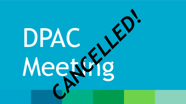 Turquoise graphic indicating a meeting is cancelled