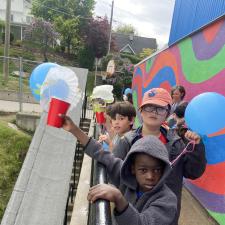 Students waiting for the egg drop contest